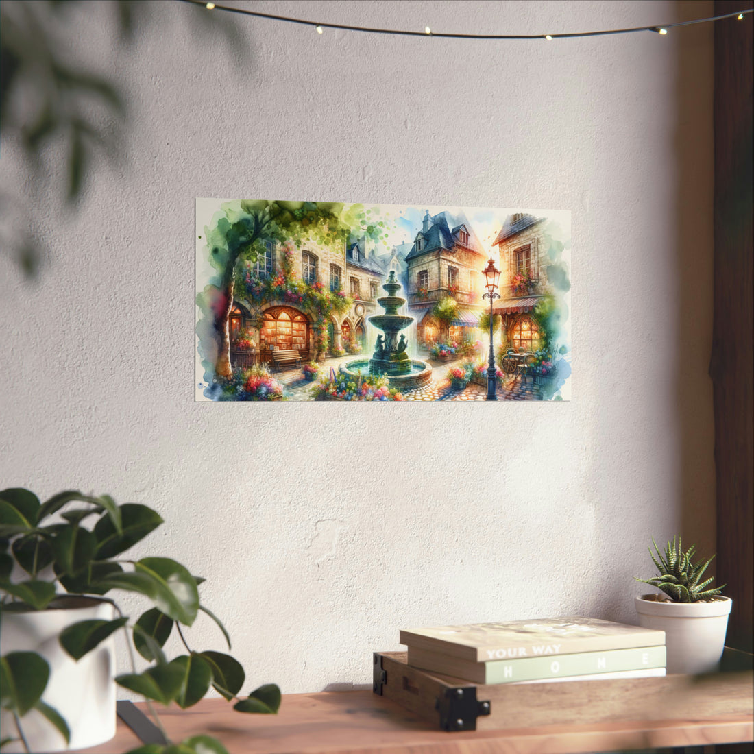 Fantasy Village Watercolor Matte Horizontal Poster