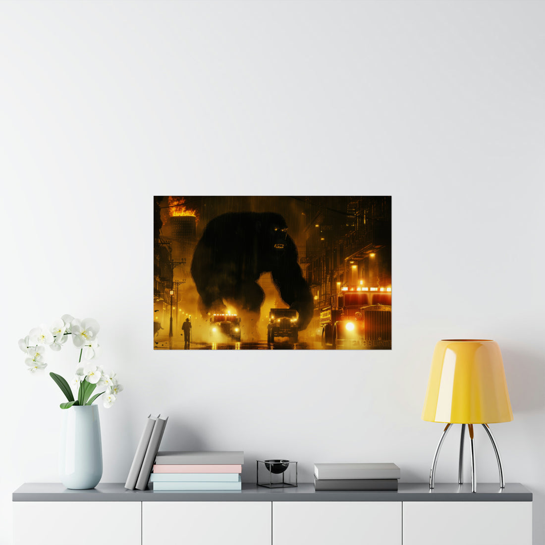 King Kong City Fire Matte Horizontal Poster