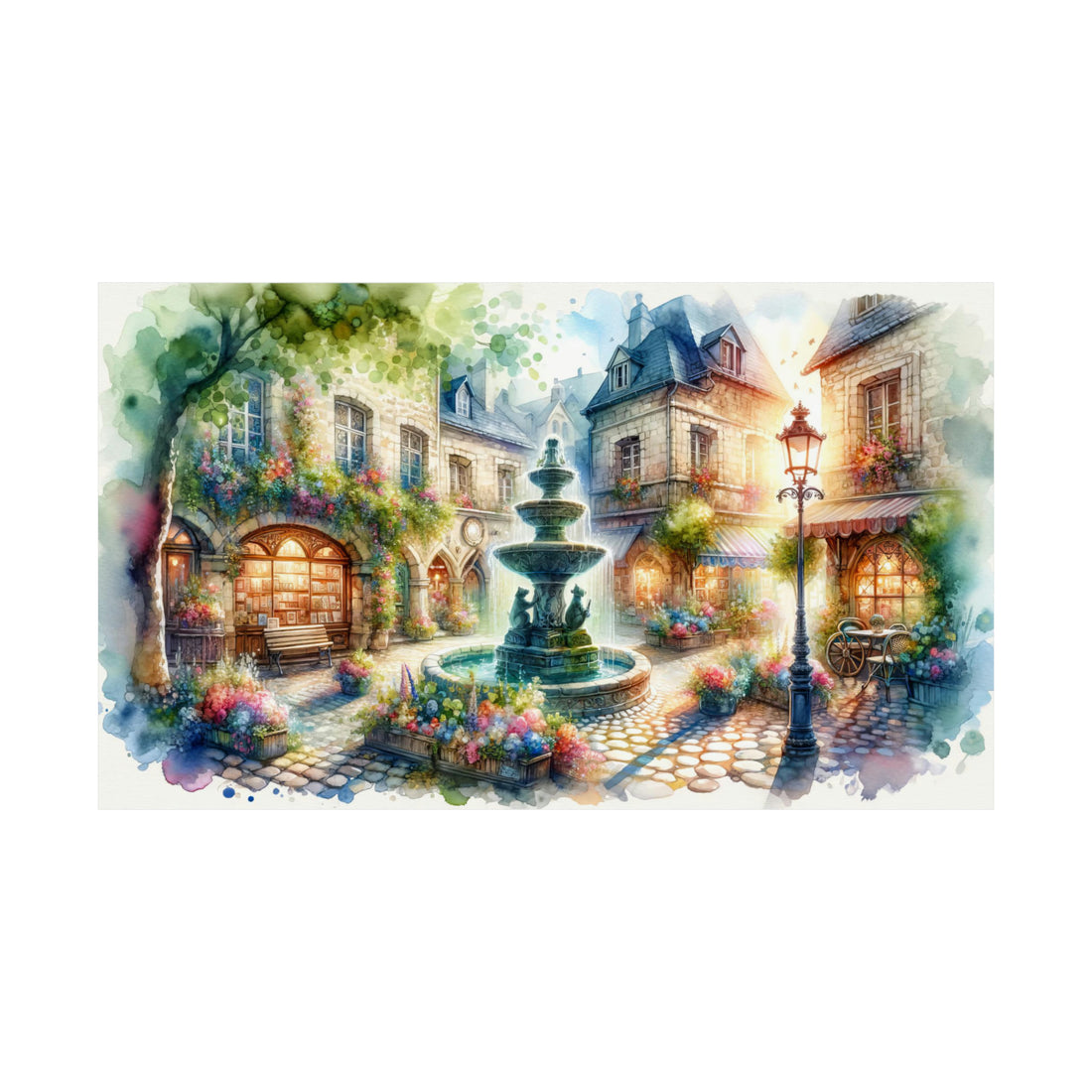 Fantasy Village Watercolor Matte Horizontal Poster