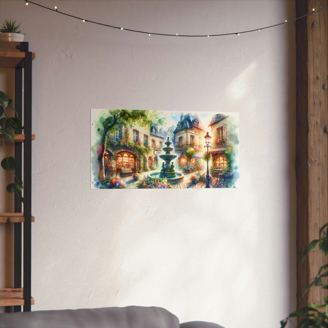 Fantasy Village Watercolor Matte Horizontal Poster