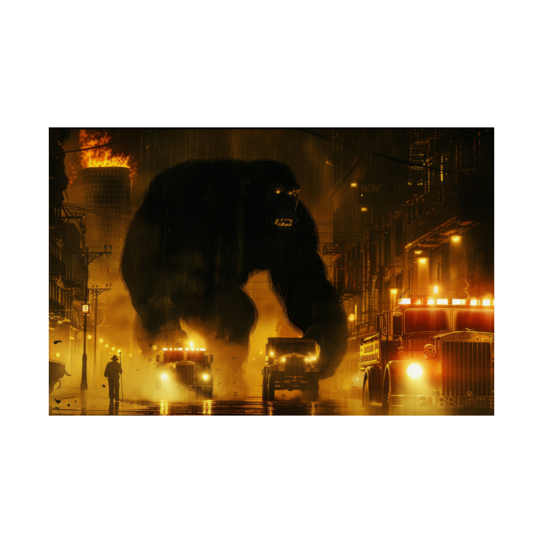 King Kong City Fire Matte Horizontal Poster