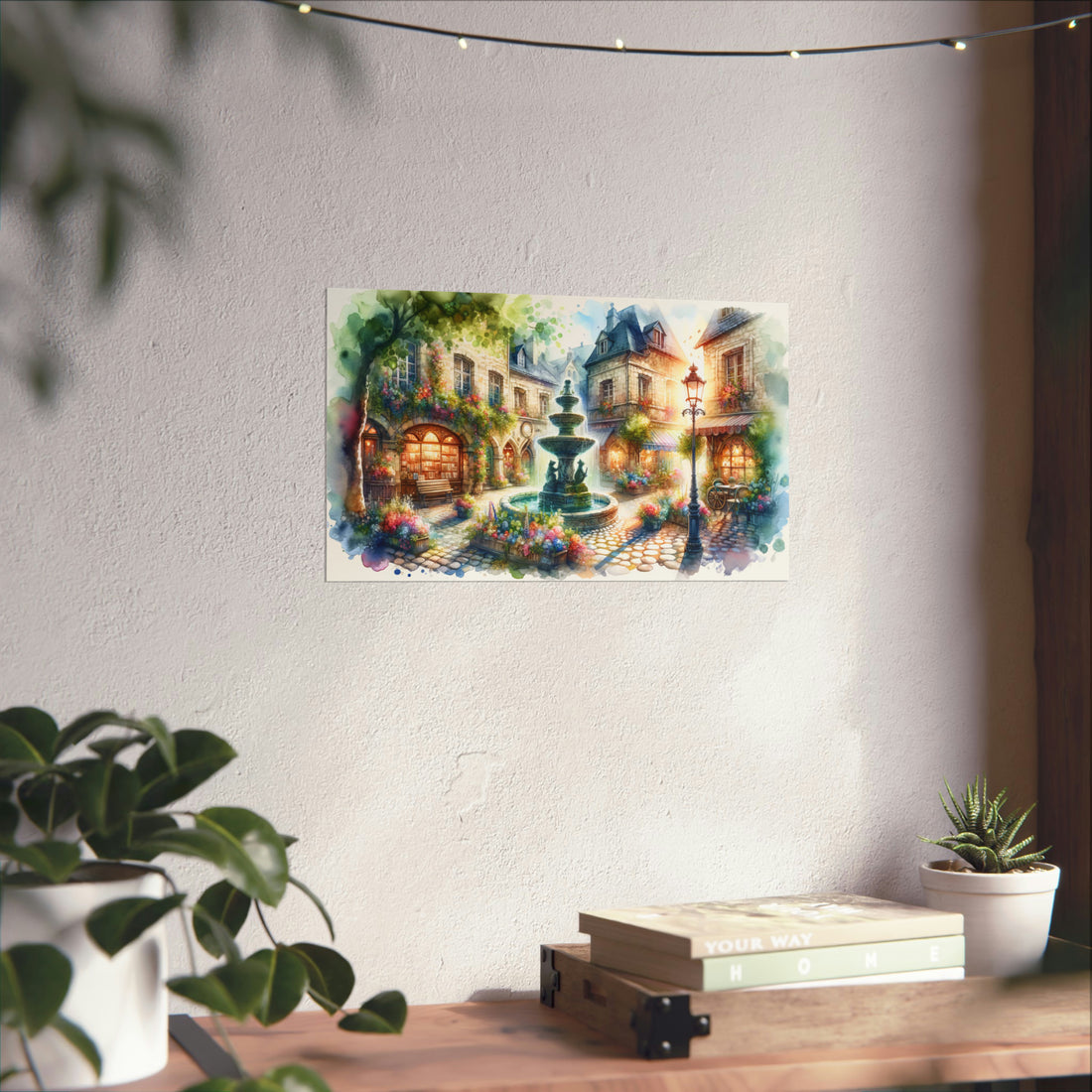 Fantasy Village Watercolor Matte Horizontal Poster