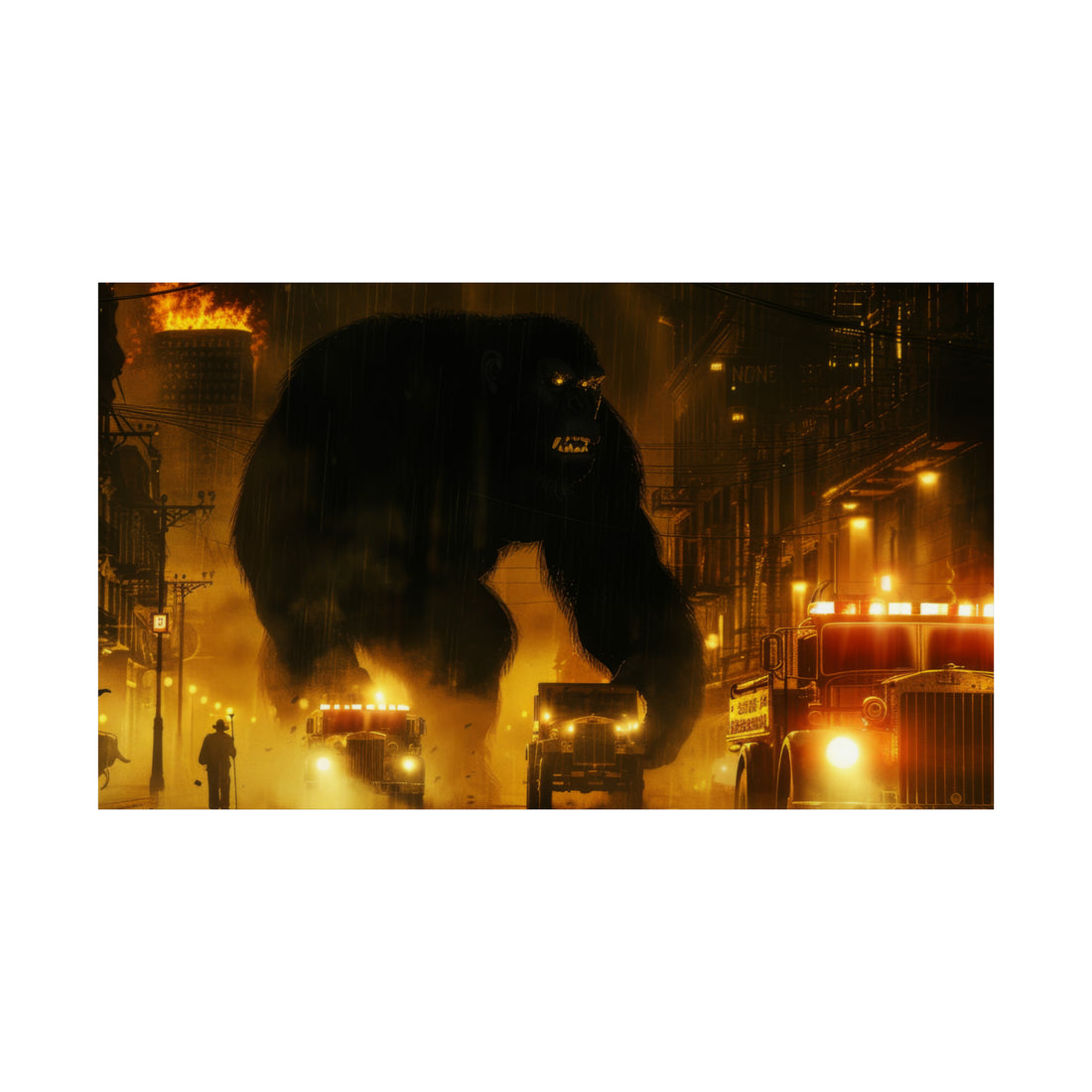 King Kong City Fire Matte Horizontal Poster