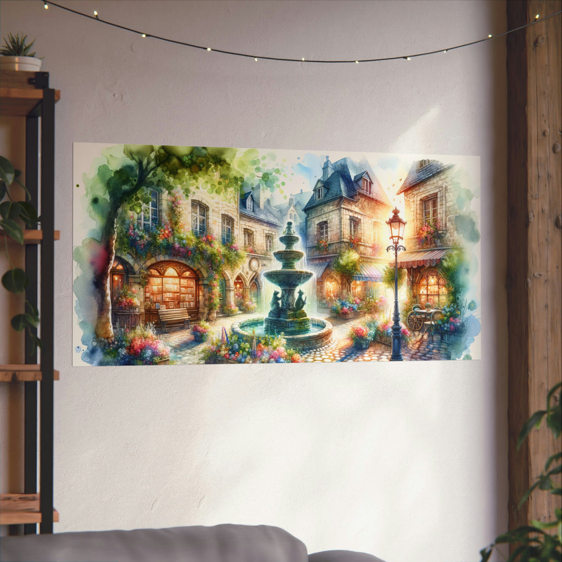 Fantasy Village Watercolor Matte Horizontal Poster