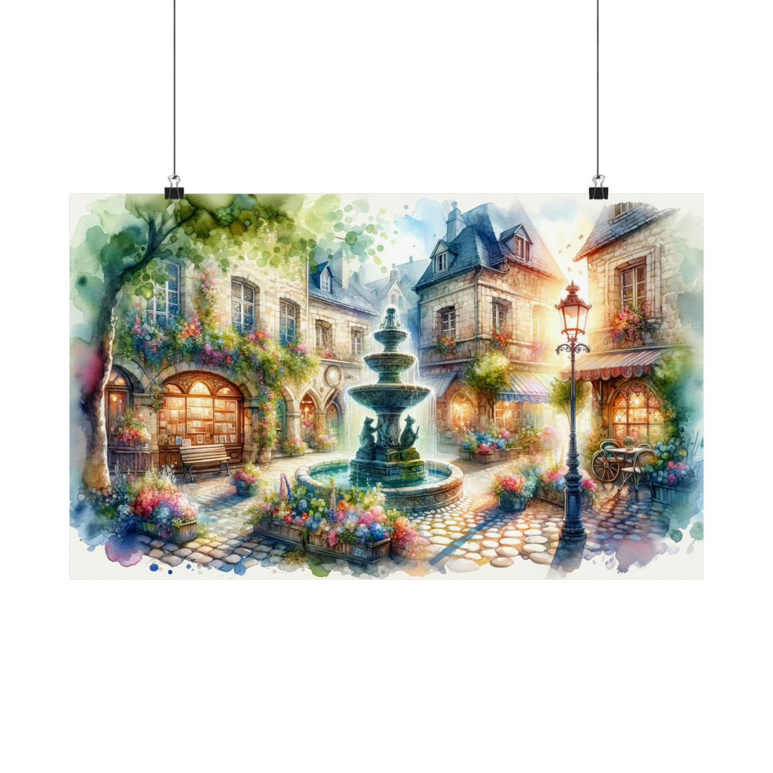 Fantasy Village Watercolor Matte Horizontal Poster