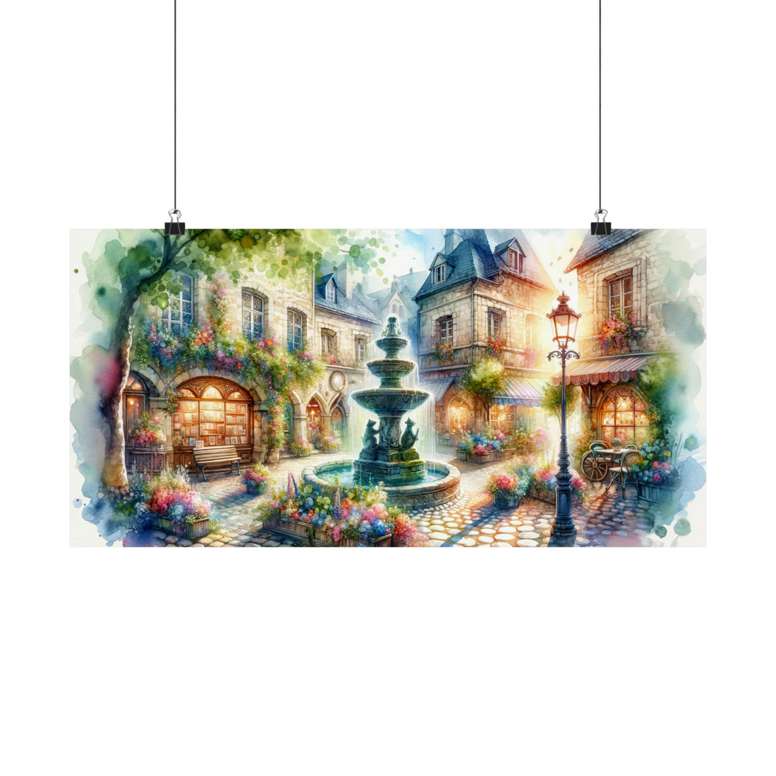 Fantasy Village Watercolor Matte Horizontal Poster