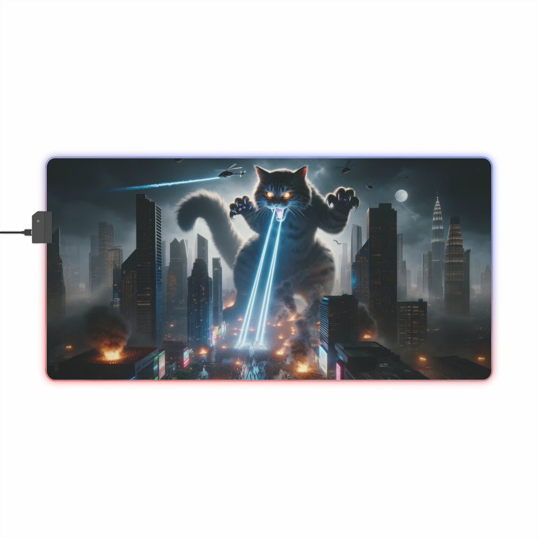 Cat Monster City Attack LED Gaming Mouse Pad