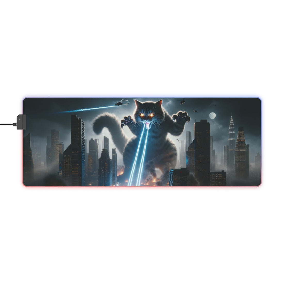 Cat Monster City Attack LED Gaming Mouse Pad