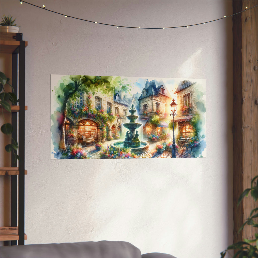 Fantasy Village Watercolor Matte Horizontal Poster