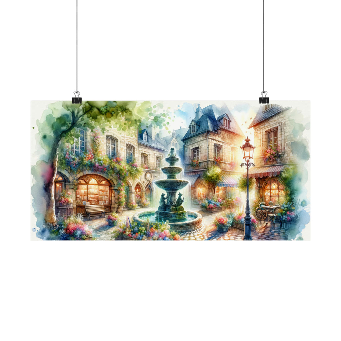 Fantasy Village Watercolor Matte Horizontal Poster