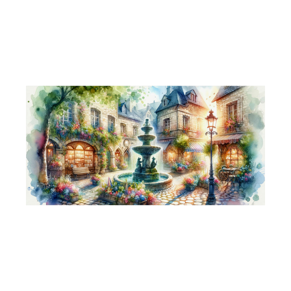 Fantasy Village Watercolor Matte Horizontal Poster