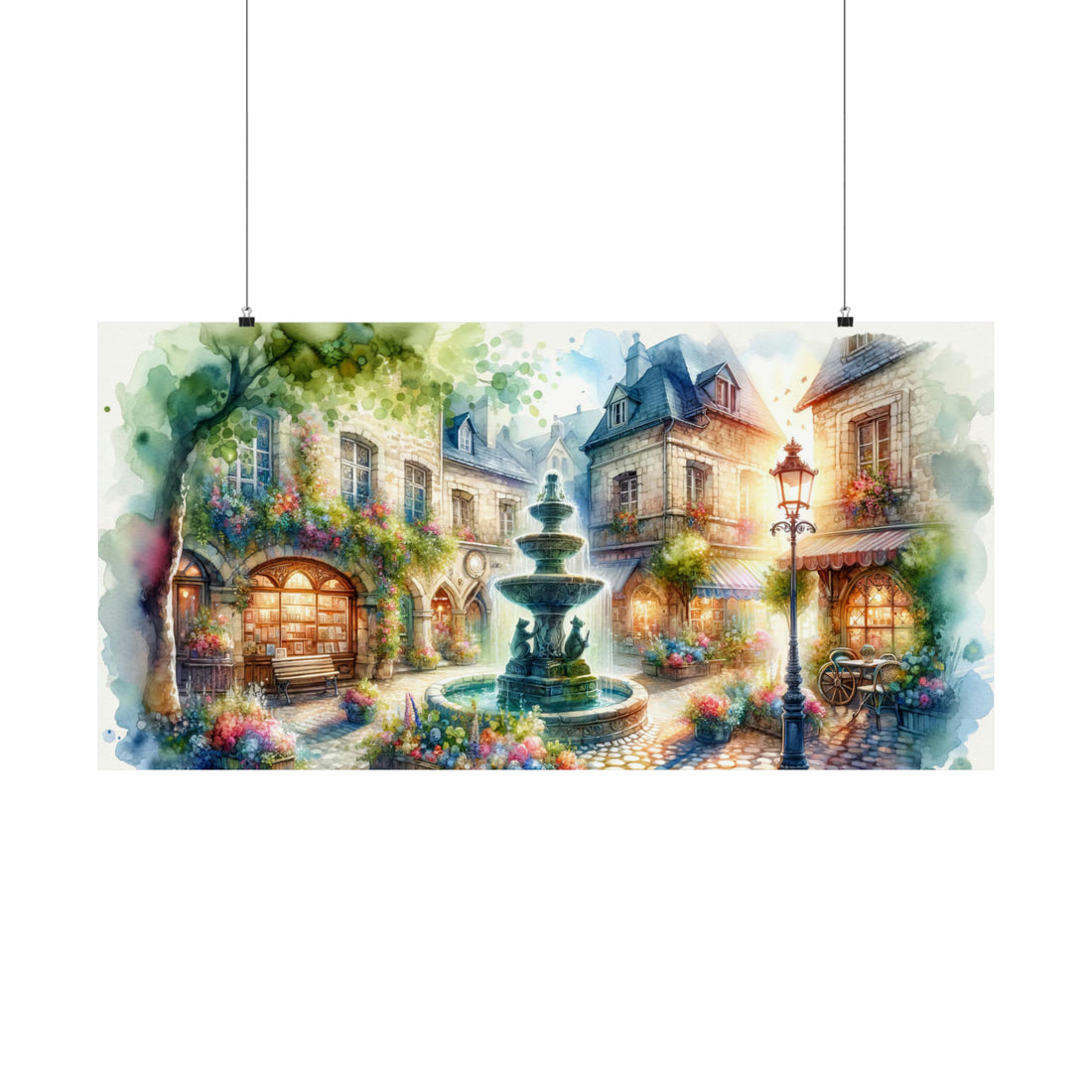 Fantasy Village Watercolor Matte Horizontal Poster