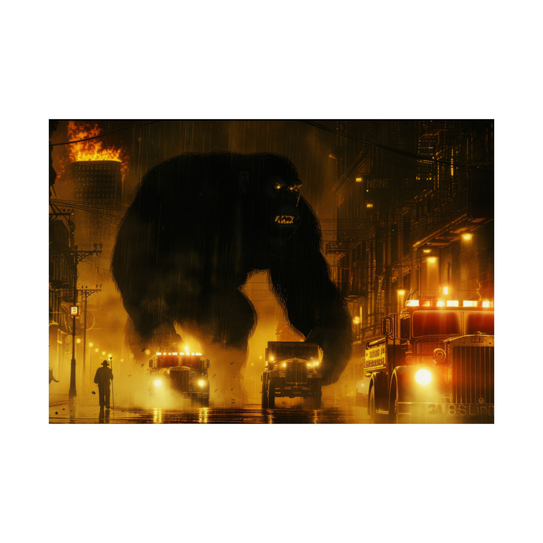 King Kong City Fire Matte Horizontal Poster